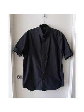 COS mens cotton short sleeve buttons down in navy blue